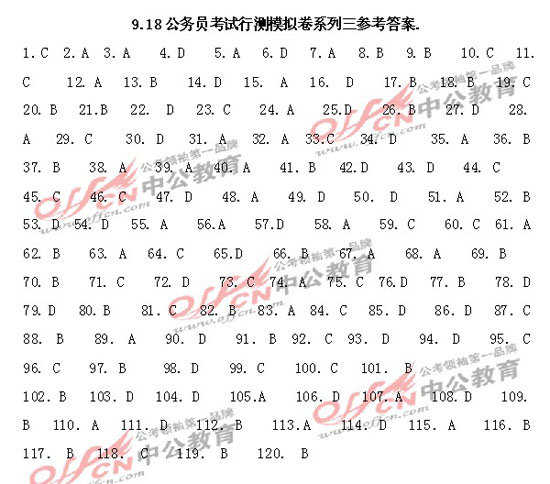 9.18公务员考试行测模拟卷系列三参考答案1