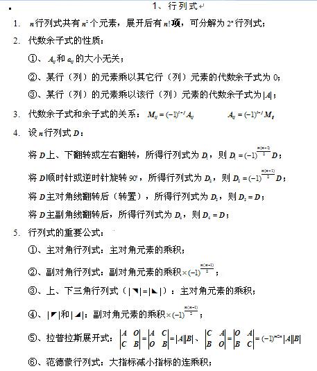 考研数学公式之线性代数行列式1