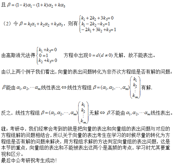 2017考研线代考点解析：线性表出及方程组的关系1