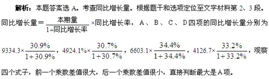 政法干警备考行测资料分析：同比计算5